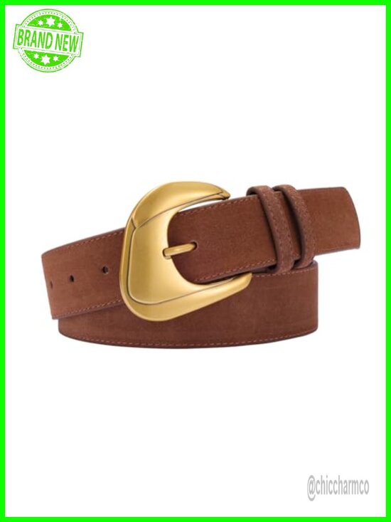 Wide Suede Leather Belt with Gold Buckle for Dresses Jeans main image 6